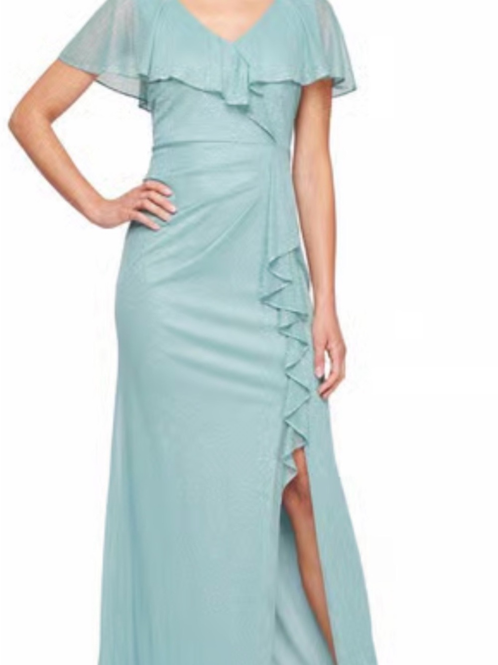 NWT SLNY Turquoise Ruffle V-Neck Maxi Dress